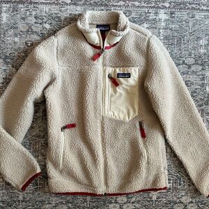 Patagonia Off-White Fleece Jacket with Red Details
